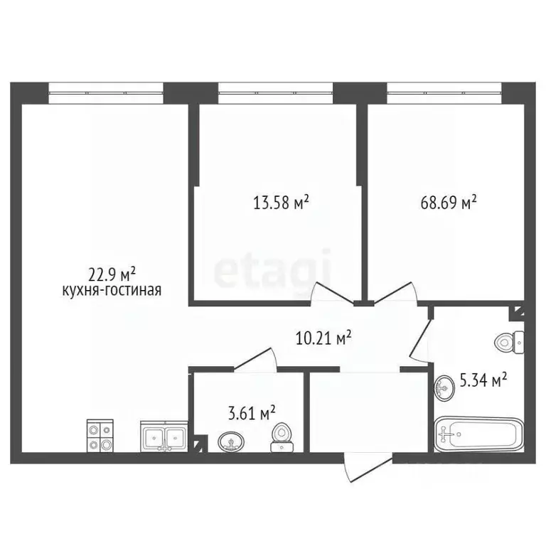 2-к кв. Тюменская область, Тюмень ул. Алматинская, 4 (68.8 м) - Фото 1