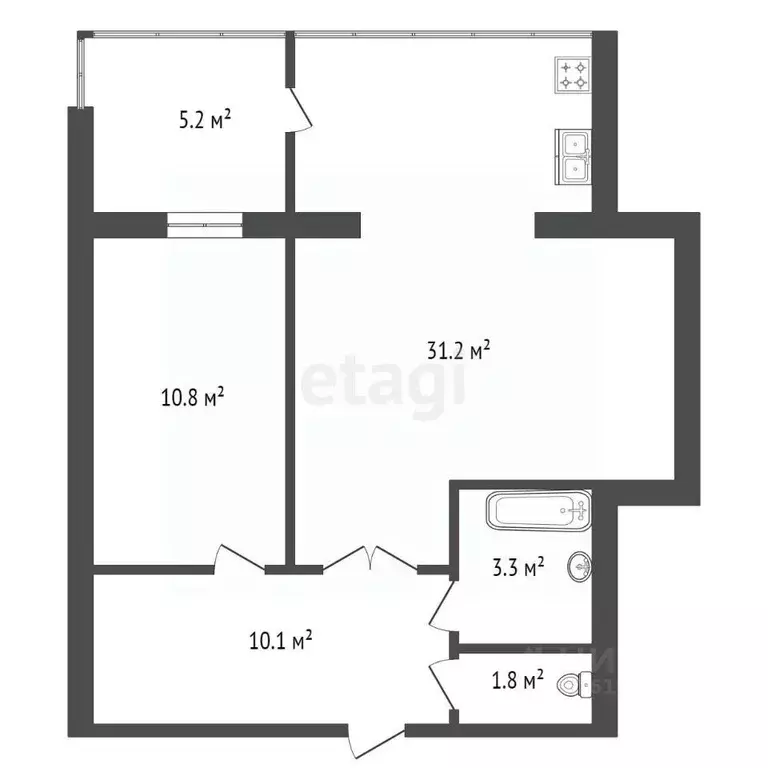 2-к кв. Саха (Якутия), Якутск ул. Короленко, 25 (51.0 м) - Фото 1