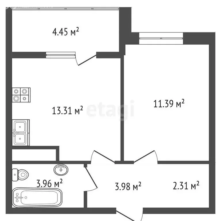 1-комнатная квартира: Тобольск, 15-й микрорайон, 37 (48 м) - Фото 1
