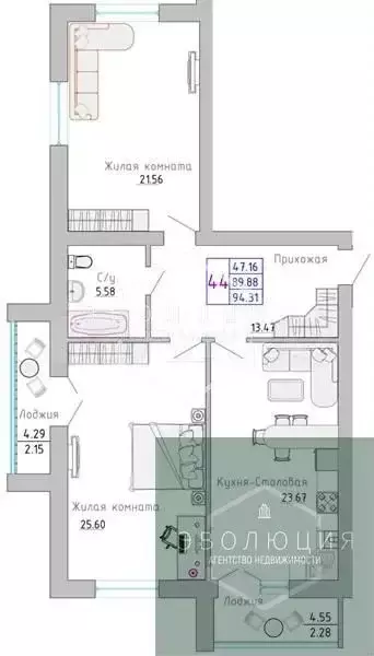2-к. квартира, 94,3 м, 1/7 эт. - Фото 0