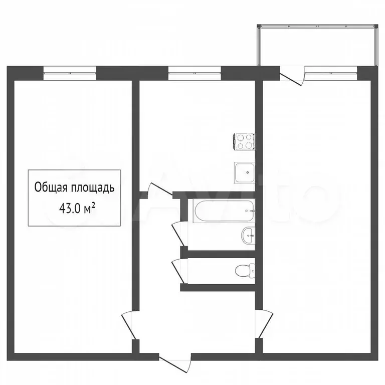 2-к. квартира, 42,7 м, 4/5 эт. - Фото 0
