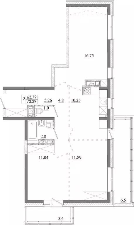 3-к кв. Иркутская область, Иркутск Ново-Ленино мкр,  (73.69 м) - Фото 0