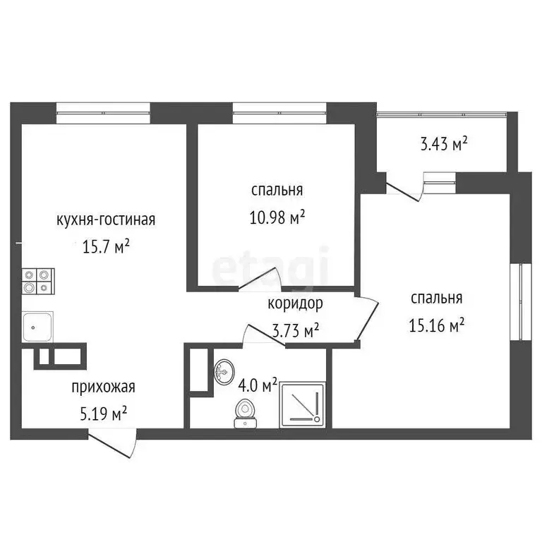 2-комнатная квартира: деревня Патрушева, улица Петра Ершова, 14 (55 м) - Фото 1