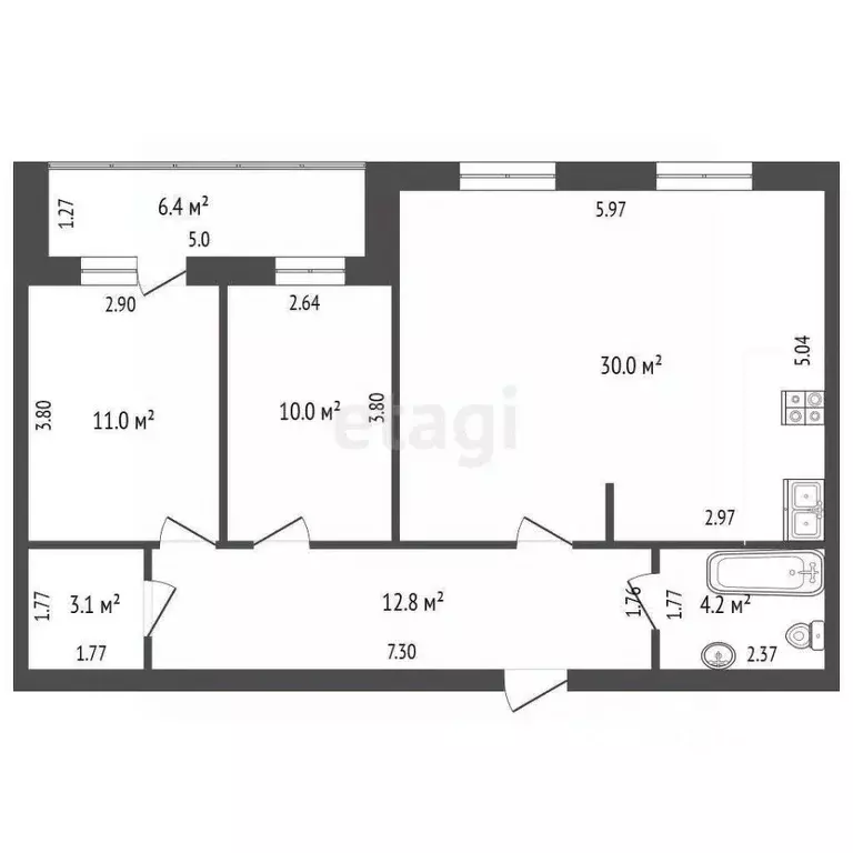 3-к кв. Челябинская область, Южноуральск ул. Мира, 27 (71.1 м) - Фото 0