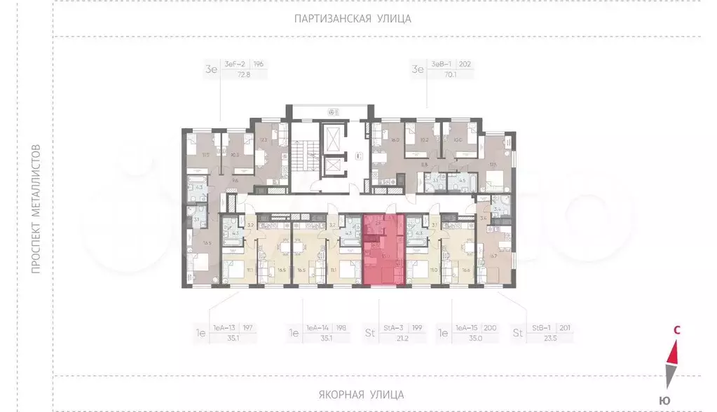 Квартира-студия, 21,2 м, 8/10 эт. - Фото 1