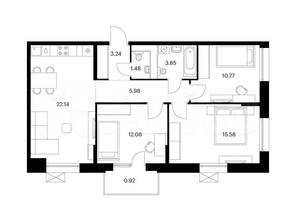 3-к. квартира, 76 м, 6/10 эт. - Фото 0