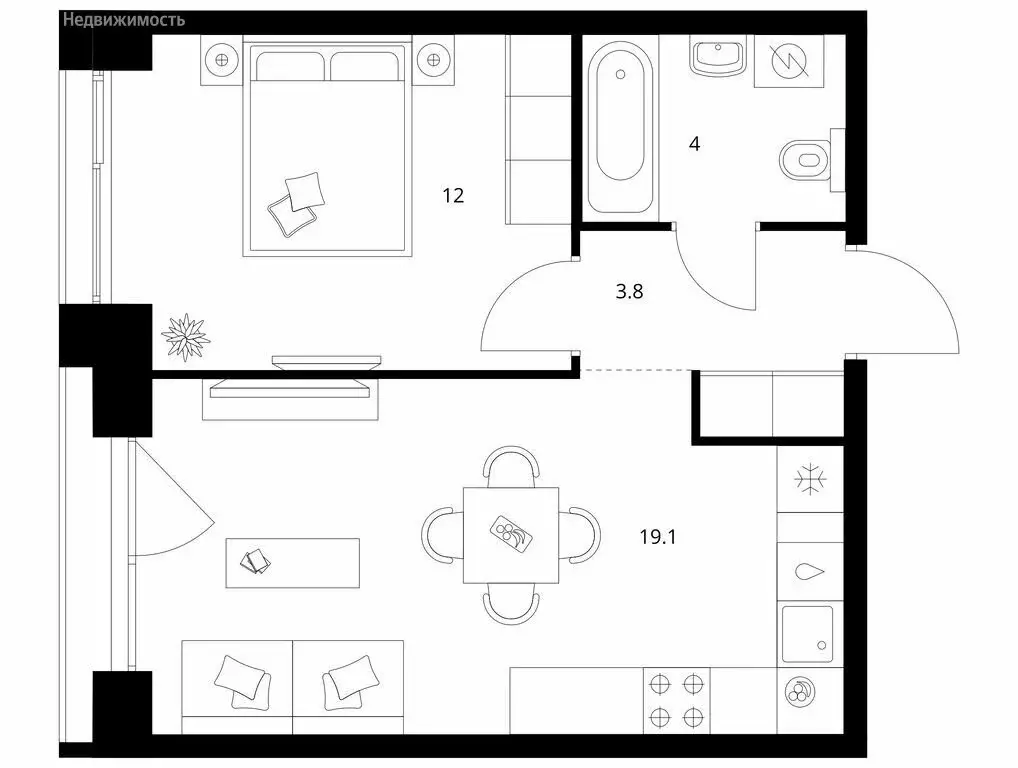 1-комнатная квартира: Казань, ЖК Ботаническая 3, 2 (38.9 м) - Фото 1