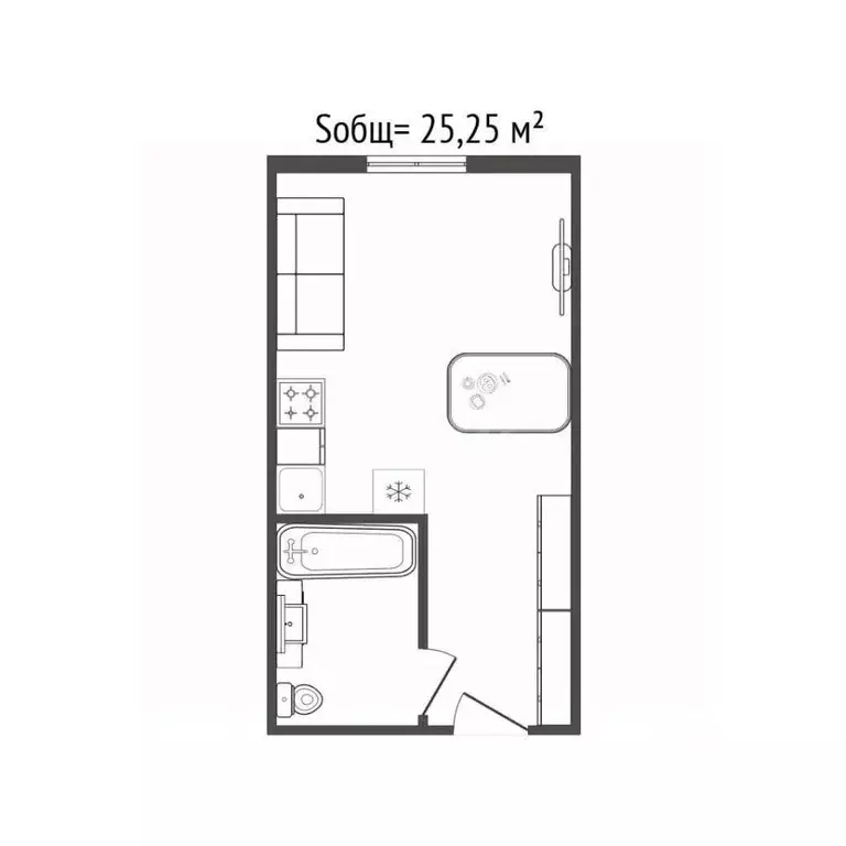 Студия Новосибирская область, Новосибирск ул. Кирова, 115 (25.24 м) - Фото 2