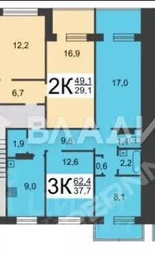 3-к кв. Нижегородская область, Нижний Новгород ул. Плотникова, 2 (62.4 ... - Фото 2