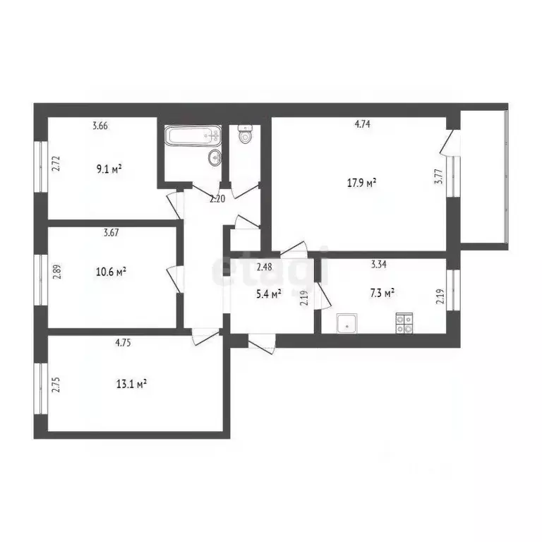 4-к кв. Тюменская область, Тюмень ул. Ватутина, 18 (73.8 м) - Фото 0