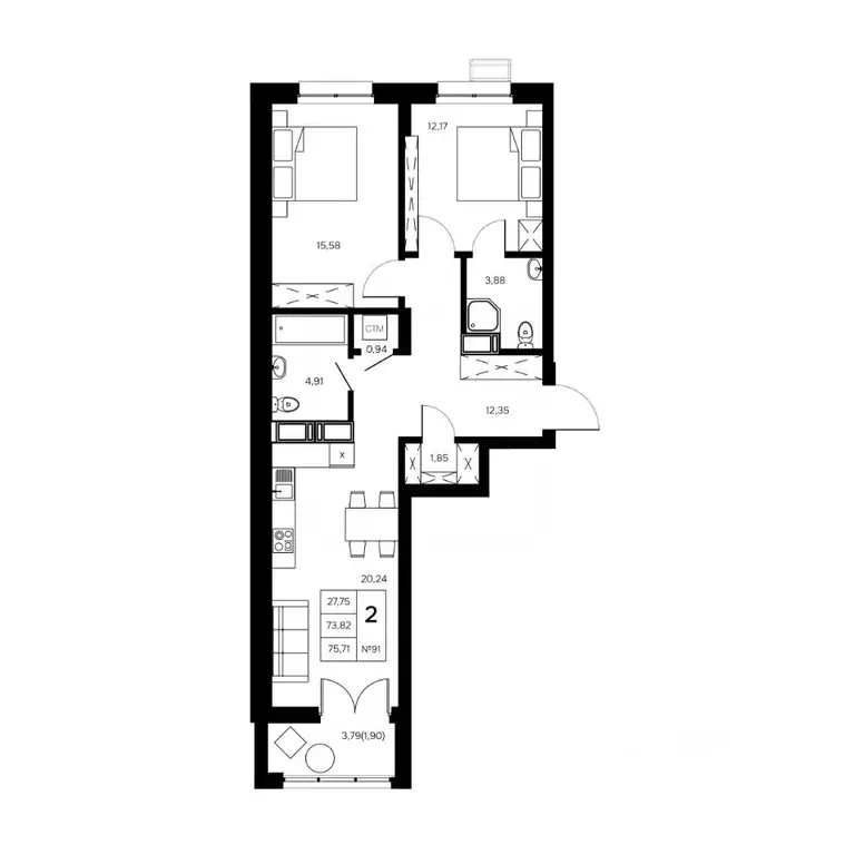 2-к кв. Калужская область, Обнинск Заовражье жилрайон, Новый город ... - Фото 0