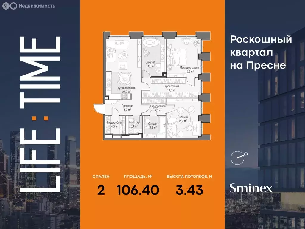 2-комнатная квартира: Москва, жилой комплекс Лайф Тайм (106.4 м) - Фото 1