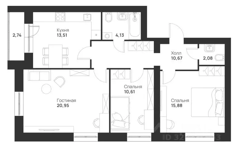 3-к кв. Тульская область, Тула Новая Тула мкр,  (80.57 м) - Фото 1