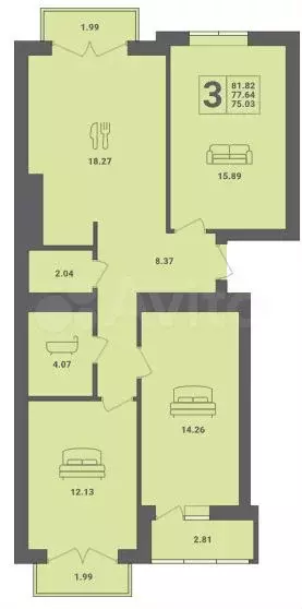 6-к. квартира, 81 м, 6/6 эт. - Фото 1