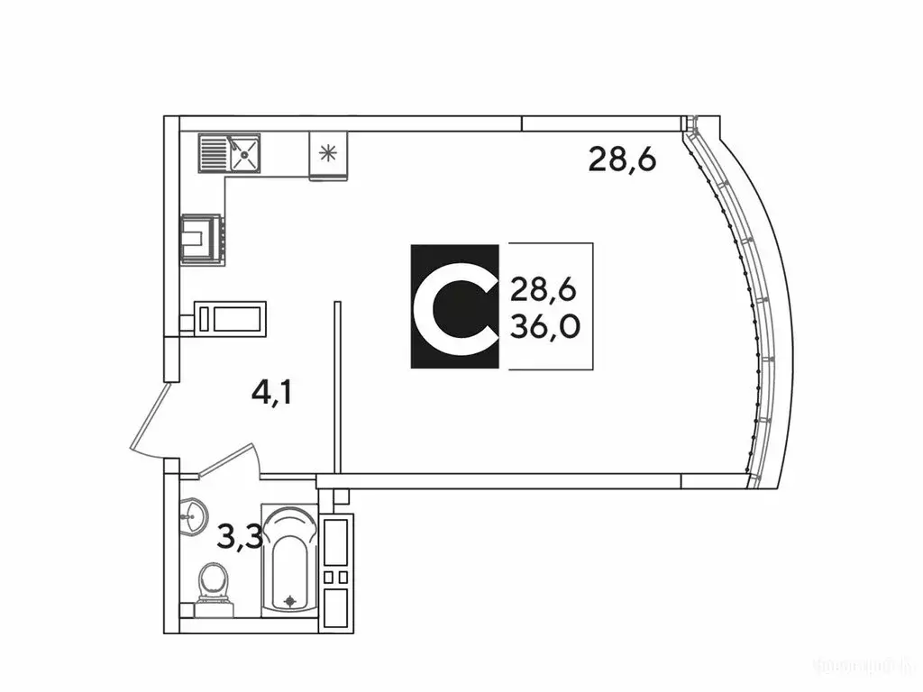 Квартира-студия: Краснодар, улица Западный Обход, 41 (35.9 м) - Фото 1