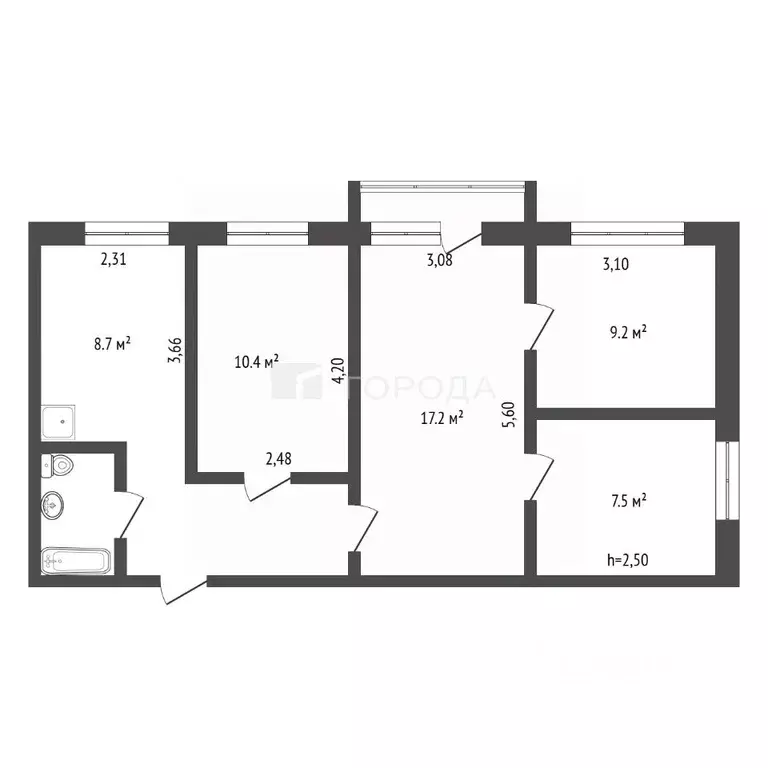 4-к кв. Алтайский край, Барнаул ул. Георгиева, 16 (61.0 м) - Фото 2