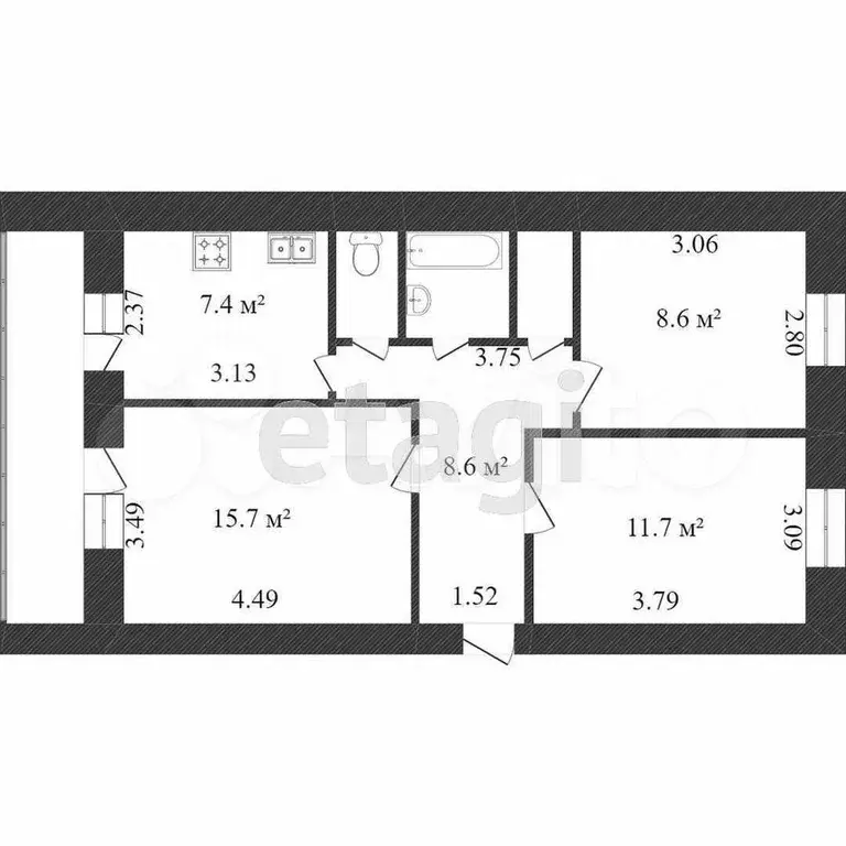 3-к. квартира, 58,8 м, 3/5 эт. - Фото 0