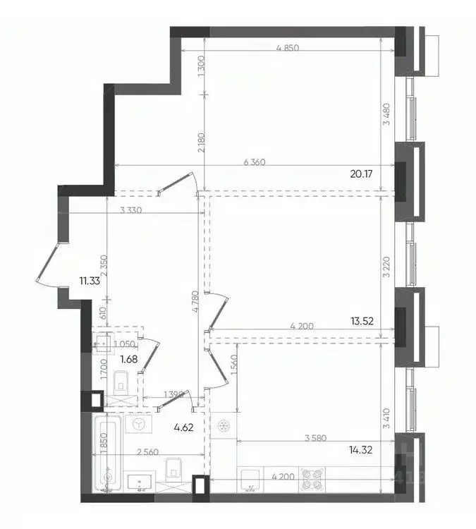 2-к кв. Татарстан, Казань Вознесенский Квартал жилой комплекс (65.64 ... - Фото 1