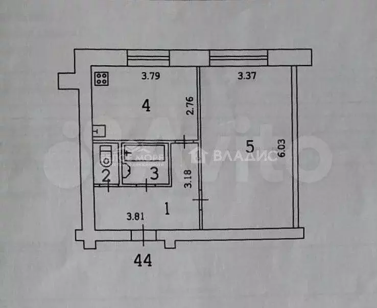 1-к. квартира, 42,5 м, 5/5 эт. - Фото 0