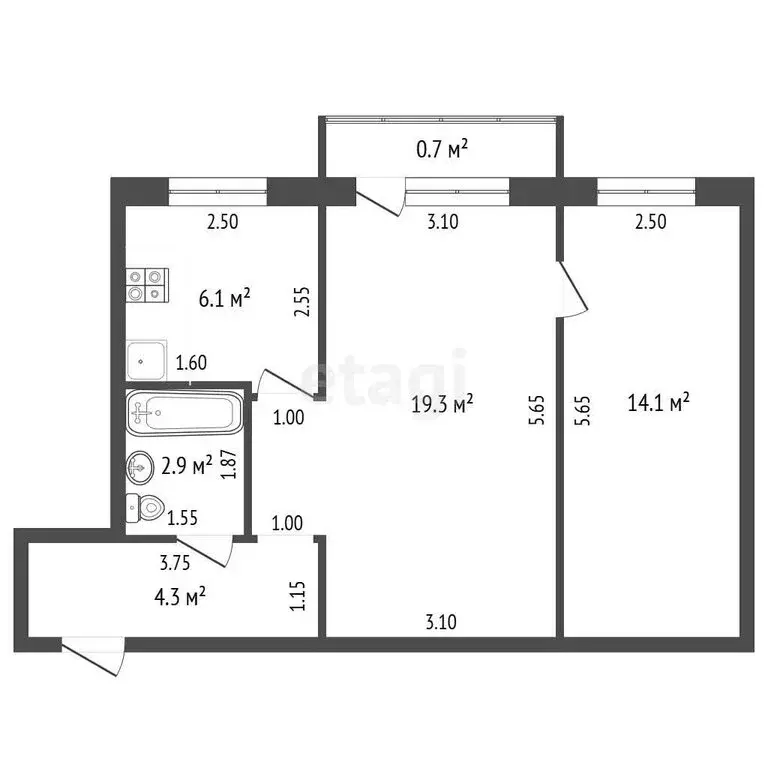 2-комнатная квартира: Стерлитамак, Коммунистическая улица, 39 (46.7 м) - Фото 1