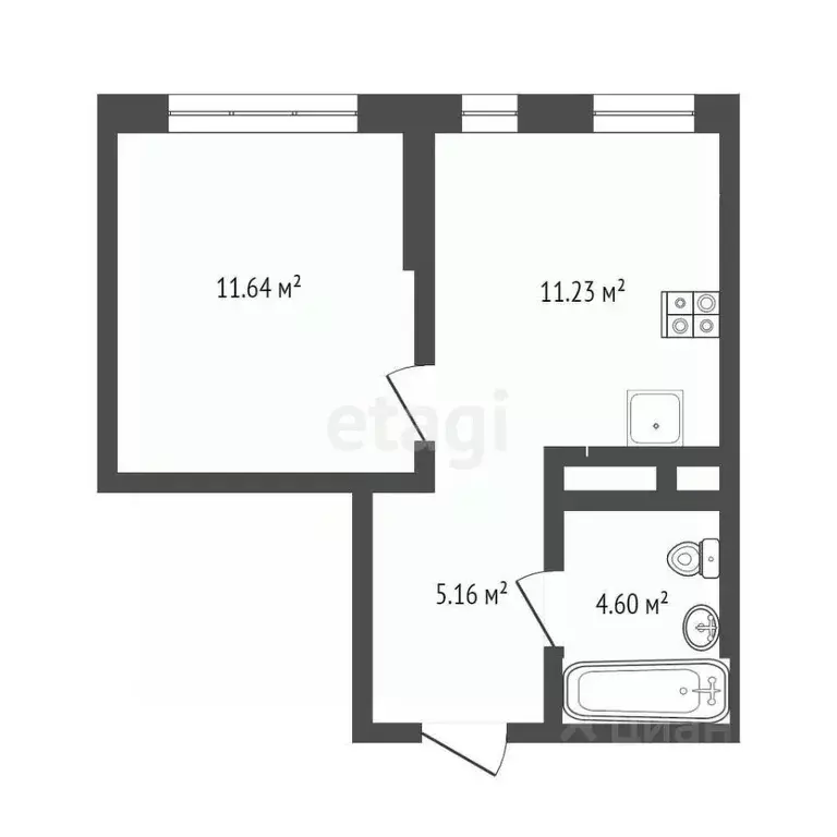 1-к кв. Тюменская область, Тюмень ул. Алматинская, 6 (32.5 м) - Фото 1
