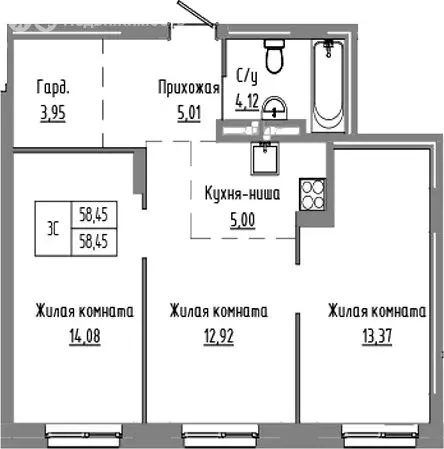 2-комнатная квартира: Краснообск, жилой комплекс Базилик (58.45 м) - Фото 1