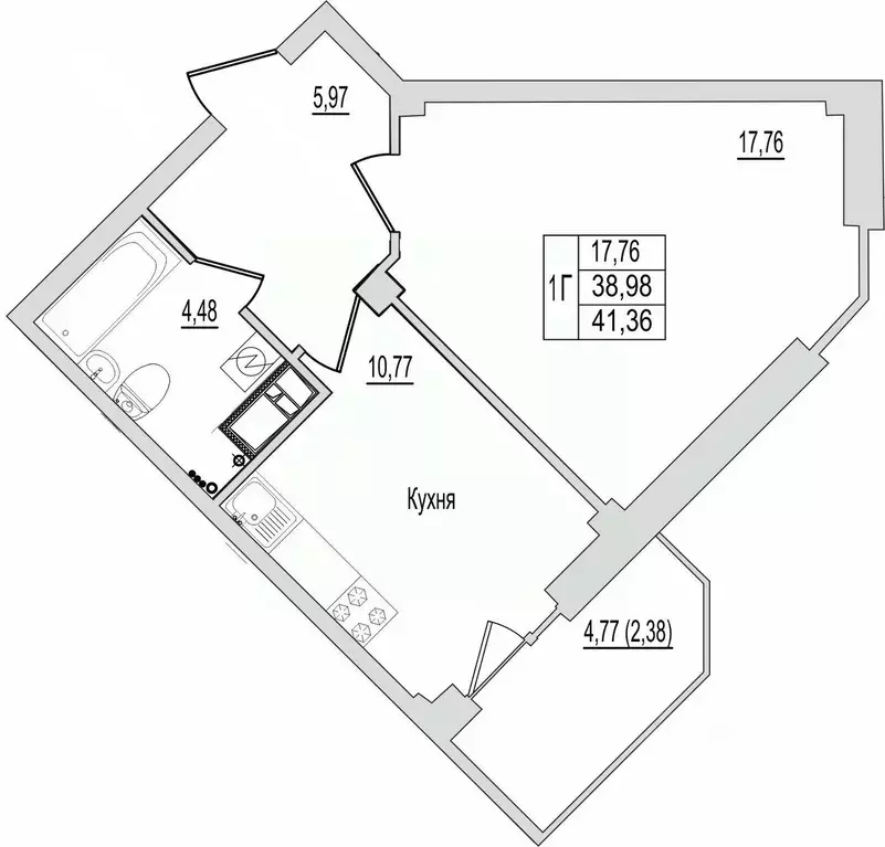 1-к кв. Псковская область, Псков Линейная ул., 87 (41.36 м) - Фото 1