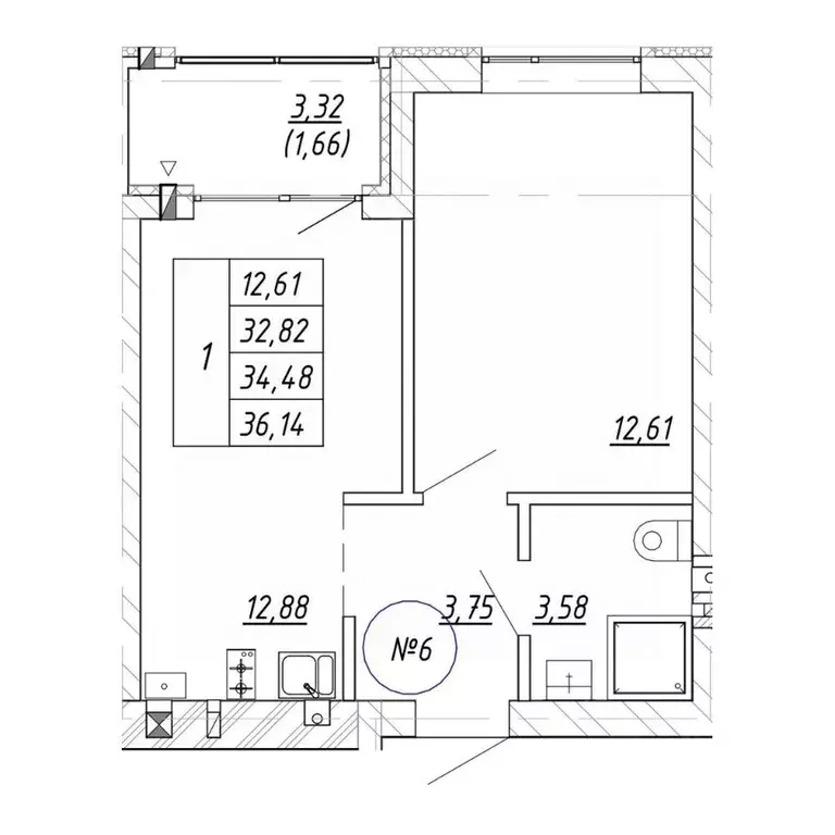 1-к кв. Калининградская область, Зеленоградск  (36.14 м) - Фото 1