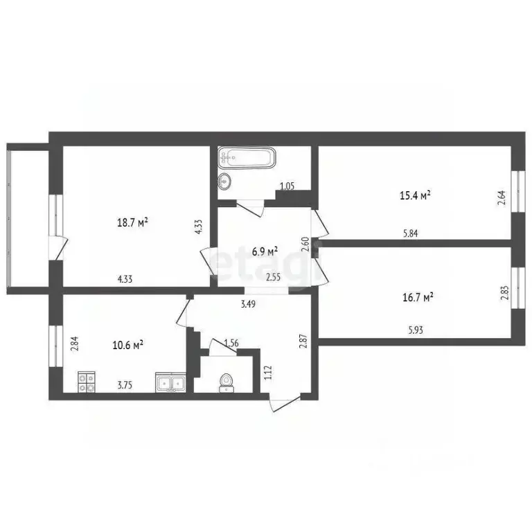 3-к кв. Кемеровская область, Кемерово просп. Химиков, 49А (83.7 м) - Фото 2