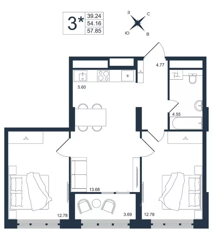 3-к кв. Приморский край, Владивосток Архитектор жилой комплекс (57.85 ... - Фото 1