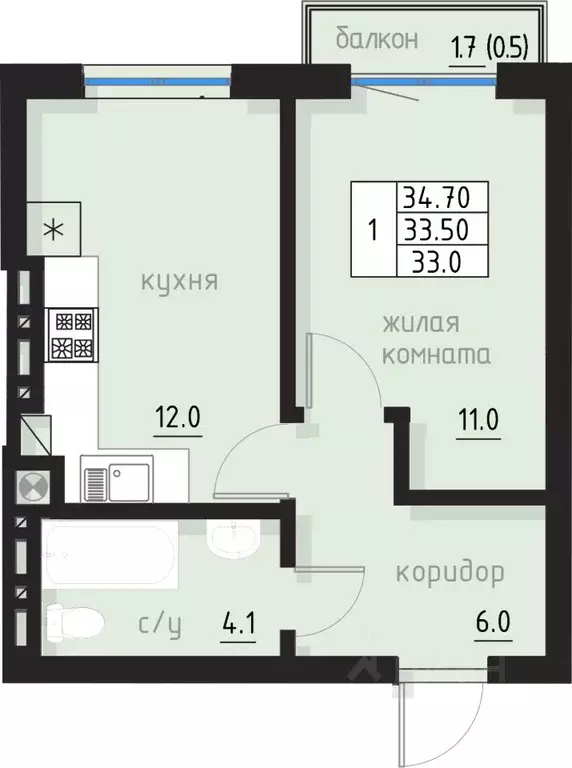 1-к кв. Калининградская область, Светлогорск  (34.7 м) - Фото 1