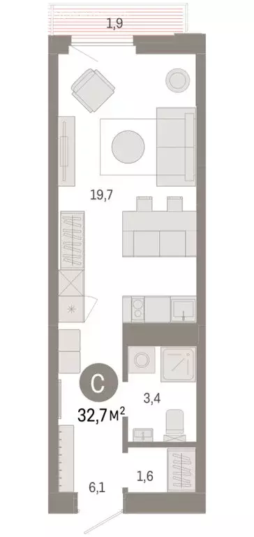 Квартира-студия: Тюмень, жилой комплекс Зарека (32.73 м) - Фото 1