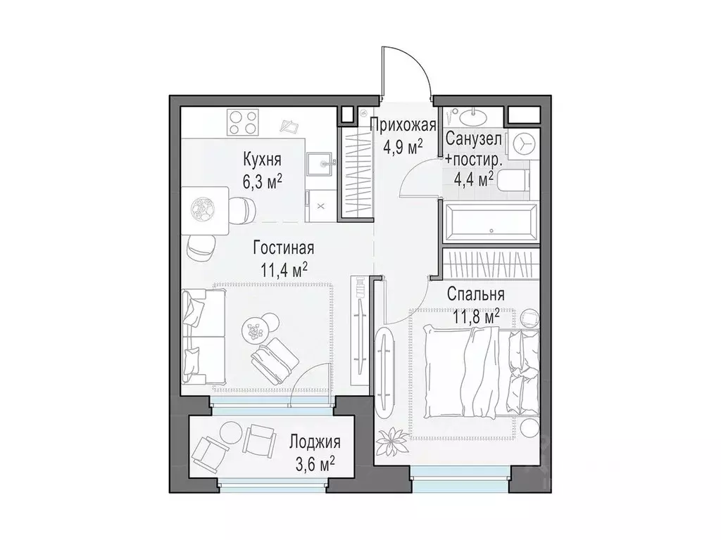 1-к кв. Московская область, Мытищи Белый Grad жилой комплекс (40.6 м) - Фото 1
