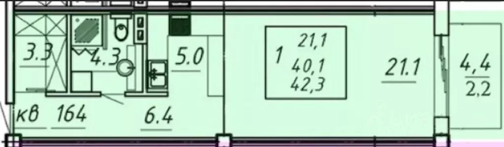 1-к кв. Ставропольский край, Ессентуки Озеро жилой комплекс (42.3 м) - Фото 2