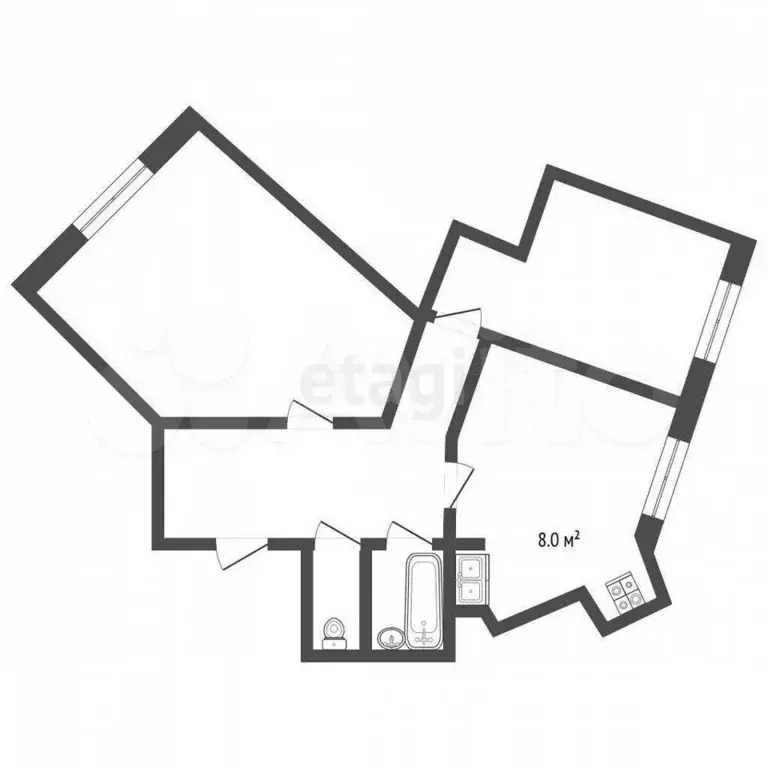 2-к. квартира, 46,5 м, 4/4 эт. - Фото 1