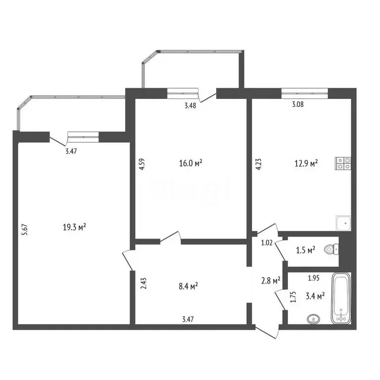 2-комнатная квартира: Тюмень, Широтная улица, 136к3 (64 м) - Фото 1