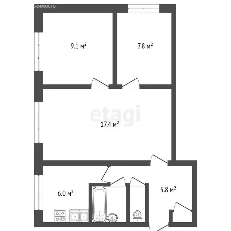 3-комнатная квартира: посёлок городского типа Медведево, улица ... - Фото 1