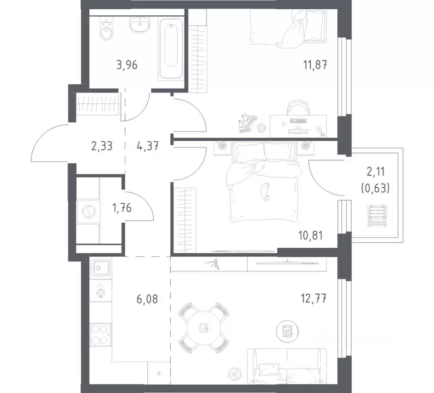 2-к кв. Московская область, Ленинский городской округ, Мисайлово пгт, ... - Фото 1