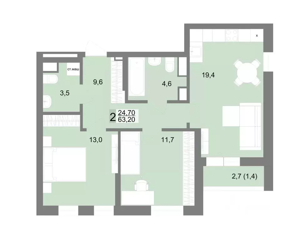 2-к кв. Свердловская область, Екатеринбург ул. Семена Лагоды, 80 (63.2 ... - Фото 0