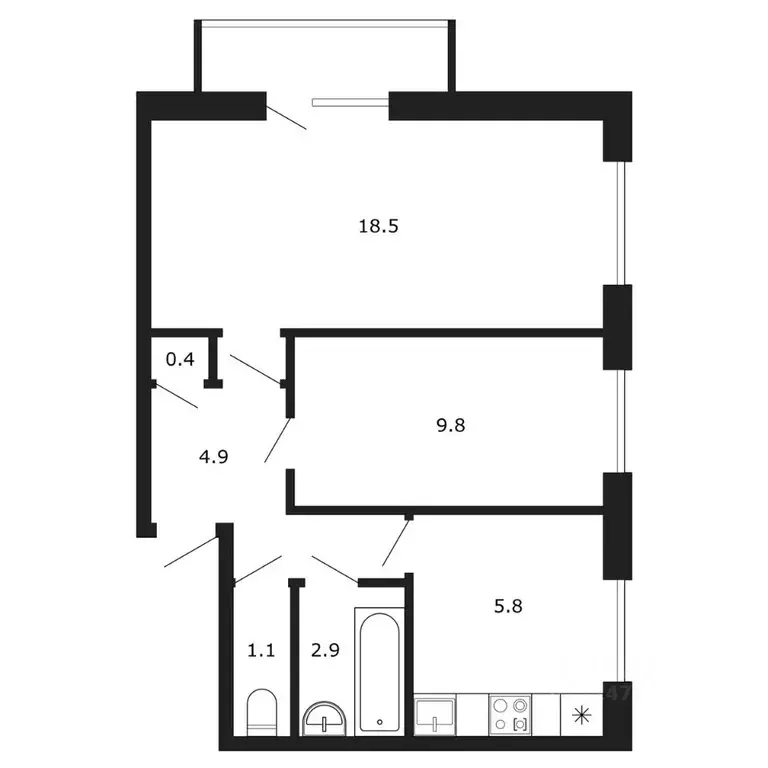 2-к кв. Санкт-Петербург ул. Ленсовета, 16 (44.2 м) - Фото 1