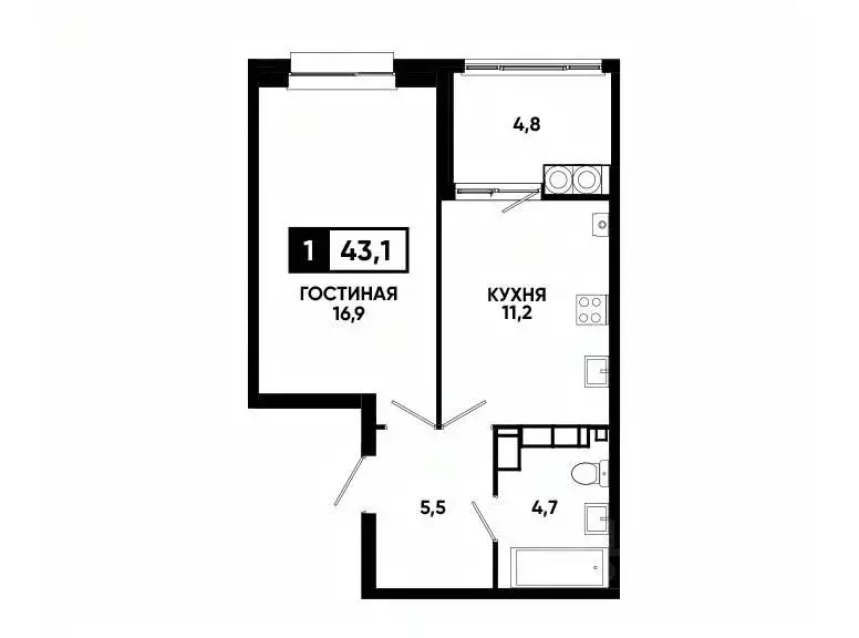 1-к кв. Ставропольский край, Ставрополь ул. Андрея Голуба, 14к3 (43.1 ... - Фото 0