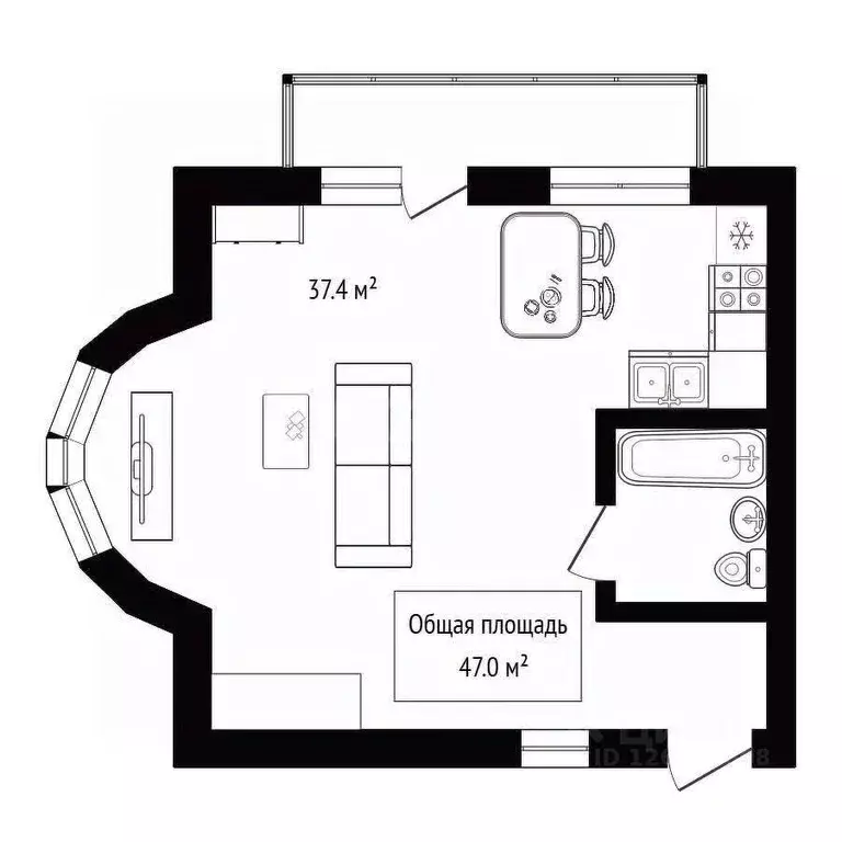 Студия Новосибирская область, Бердск Лунная ул., 28 (47.0 м) - Фото 2