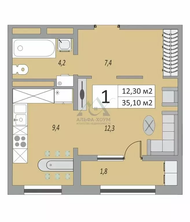 1-комнатная квартира: Оренбург, улица Юркина, 8 (35.1 м) - Фото 0