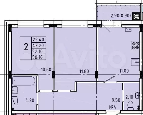 2-к. квартира, 52,1 м, 1/11 эт. - Фото 0