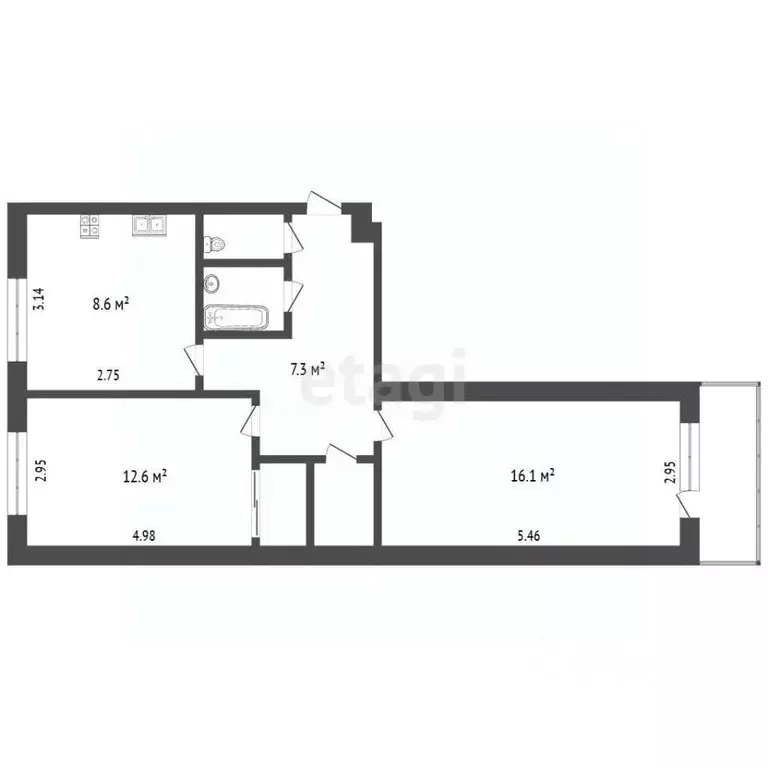 2-к кв. Калужская область, Калуга ул. Дубрава, 11 (50.0 м) - Фото 2