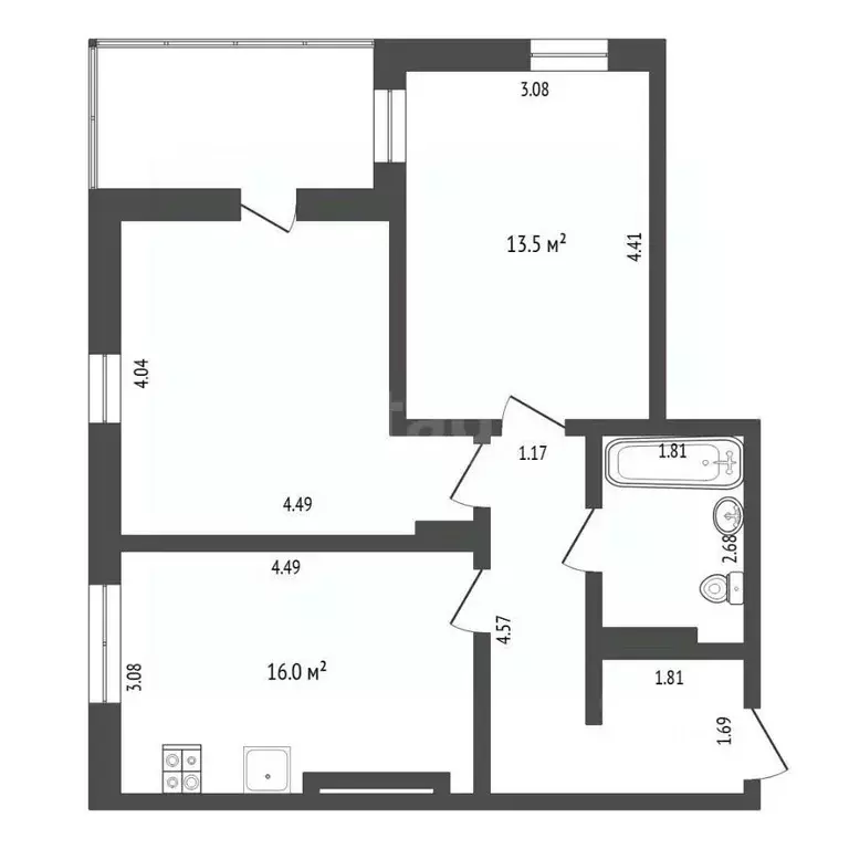 2-к кв. Тюменская область, Тюмень ул. Монтажников, 61 (55.0 м) - Фото 0