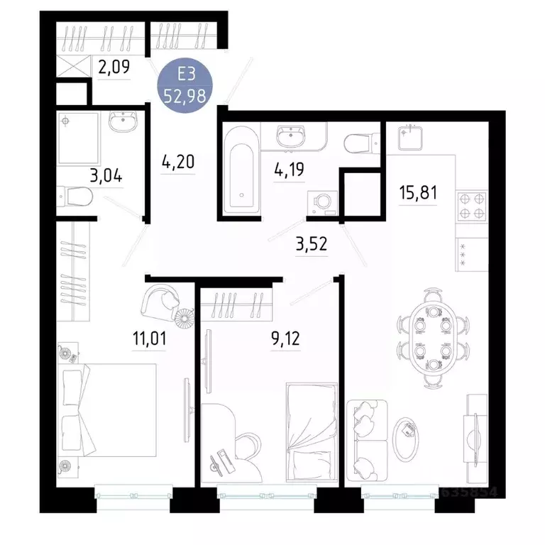 2-к кв. Рязанская область, Рязань 9-10-й кв-л,  (52.98 м) - Фото 0