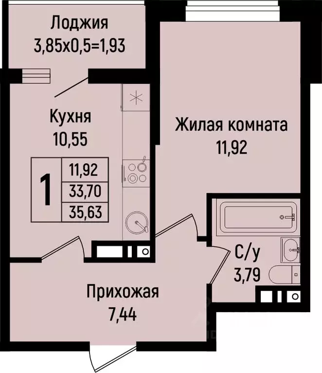1-к кв. Краснодарский край, Краснодар ул. Михаила Барибана (35.63 м) - Фото 0