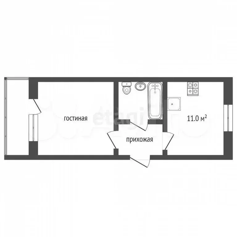 1-к. квартира, 35,5 м, 1/3 эт. - Фото 0