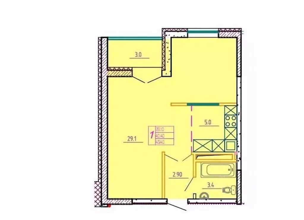 Студия Оренбургская область, Оренбург Слесарный пер., 7 (43.4 м) - Фото 2